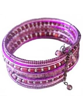 Purple Beaded Wire Cuff Bracelet